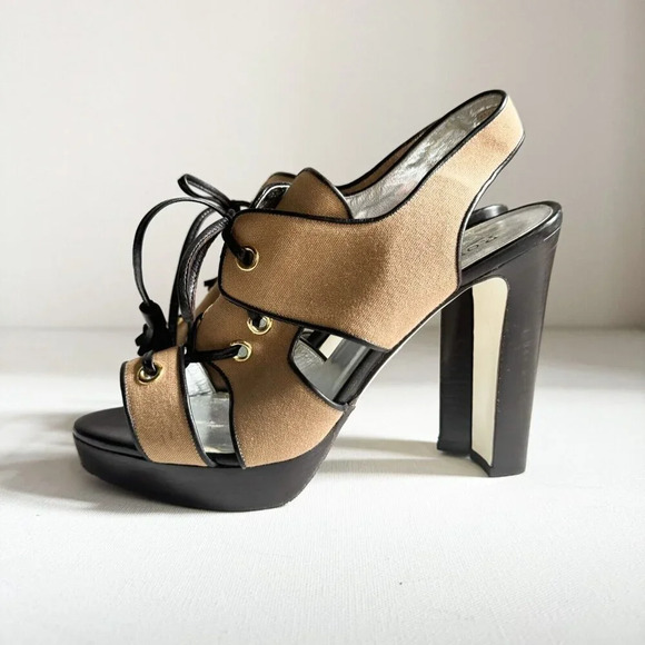 Ron White Canvas Strappy Safari Style High Heel Sandals - Picture 5 of 11